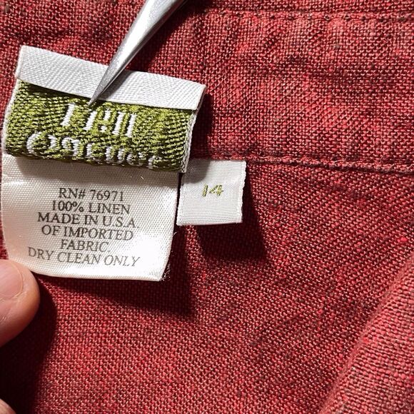 Garnet Hill Linen Blouse 14 Terracotta Red Orange Stripes Fringe Hem - Picture 13 of 16